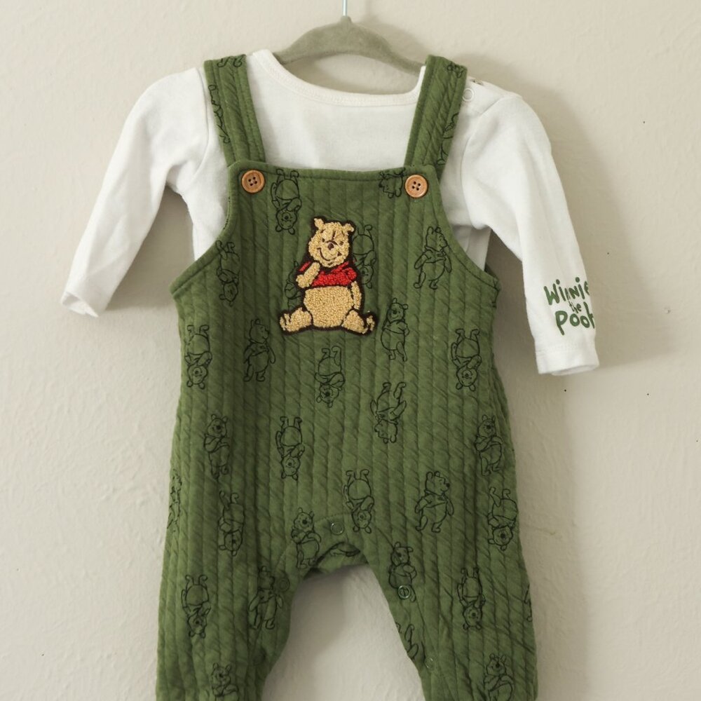 Winnie the Pooh Overalls and White Onesie- Size 3-6 months